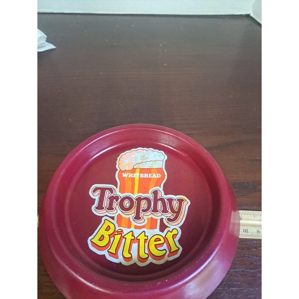 Vintage Whitbread Trophy Bitter Round Red 6.5in Metal Tray